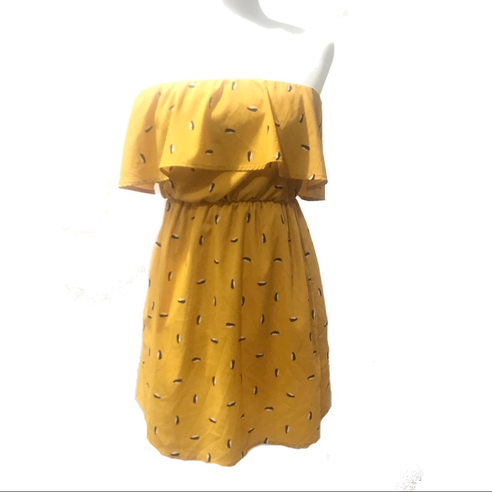 Everly Strapless Penguin Yellow Boho Dress